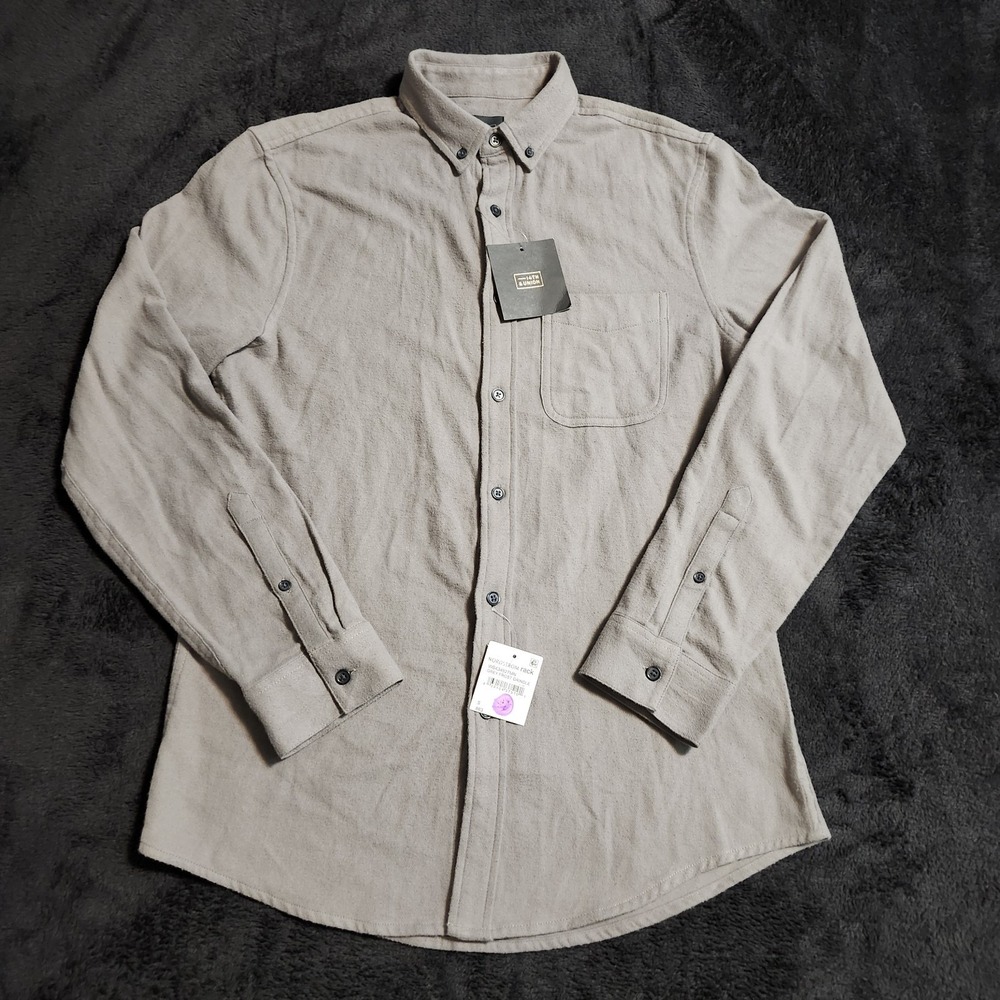 14th & Union Men Size S Gray Trim Fit Button Up Shirt Long Sleeve Pocket Cotton